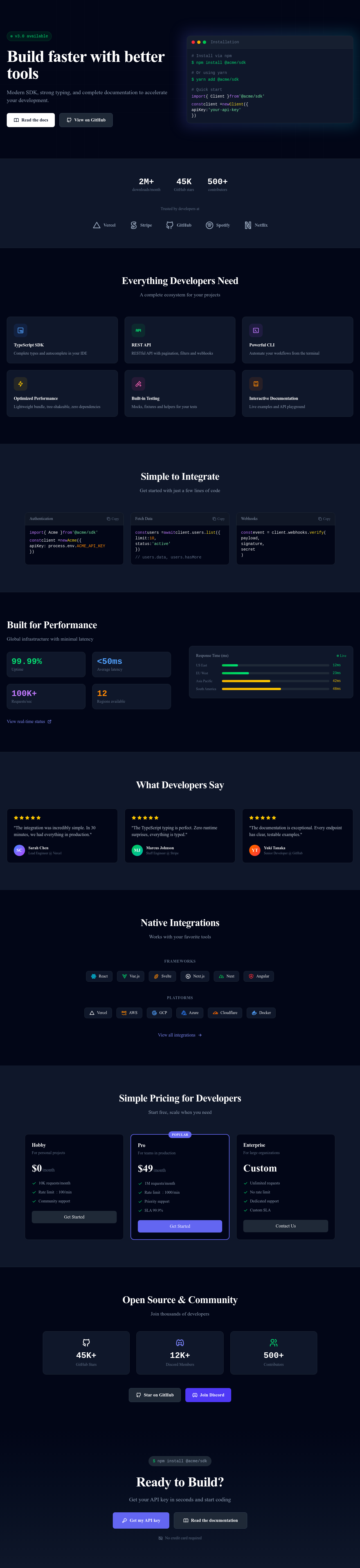 Screenshot of SaaS DevTool page template