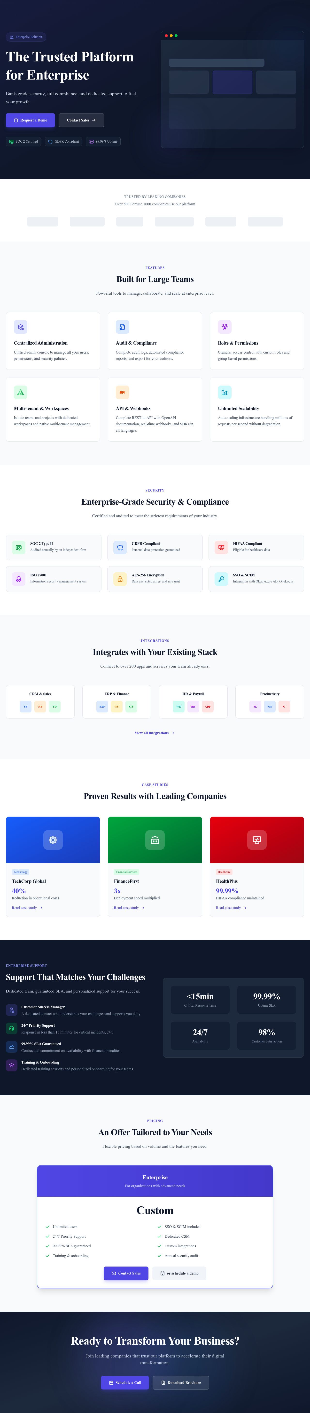 Screenshot of SaaS Enterprise page template
