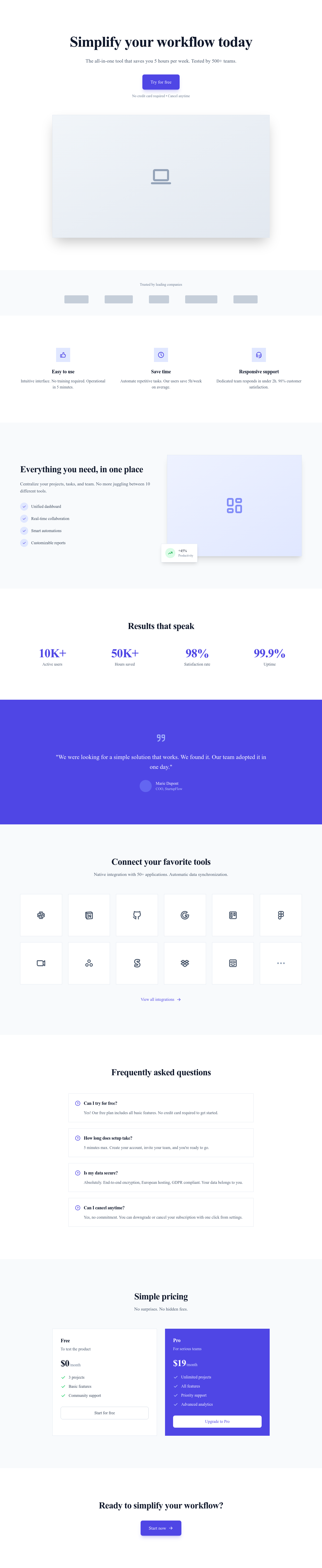 Screenshot of SaaS Startup page template