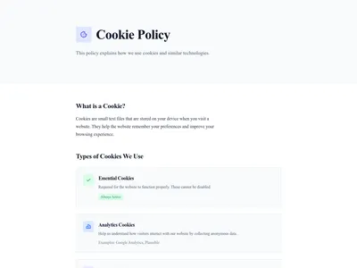 Screenshot of Cookie Policy page template