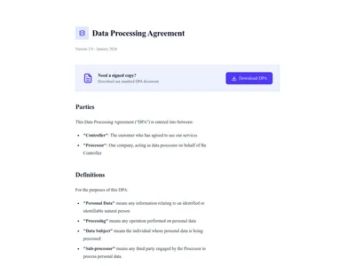 Screenshot of Data Processing page template