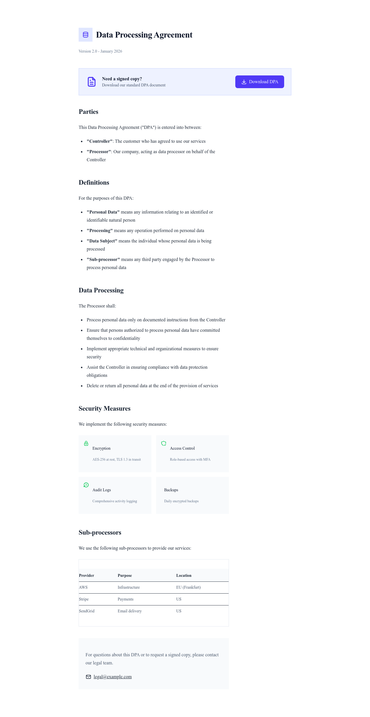 Screenshot of Data Processing page template