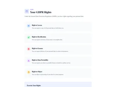 Screenshot of GDPR Rights page template