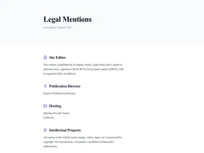Screenshot of Legal Mentions page template