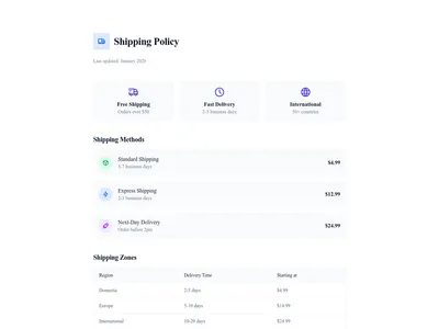 Screenshot of Shipping Policy page template