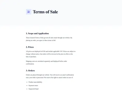 Screenshot of Terms of Sale page template
