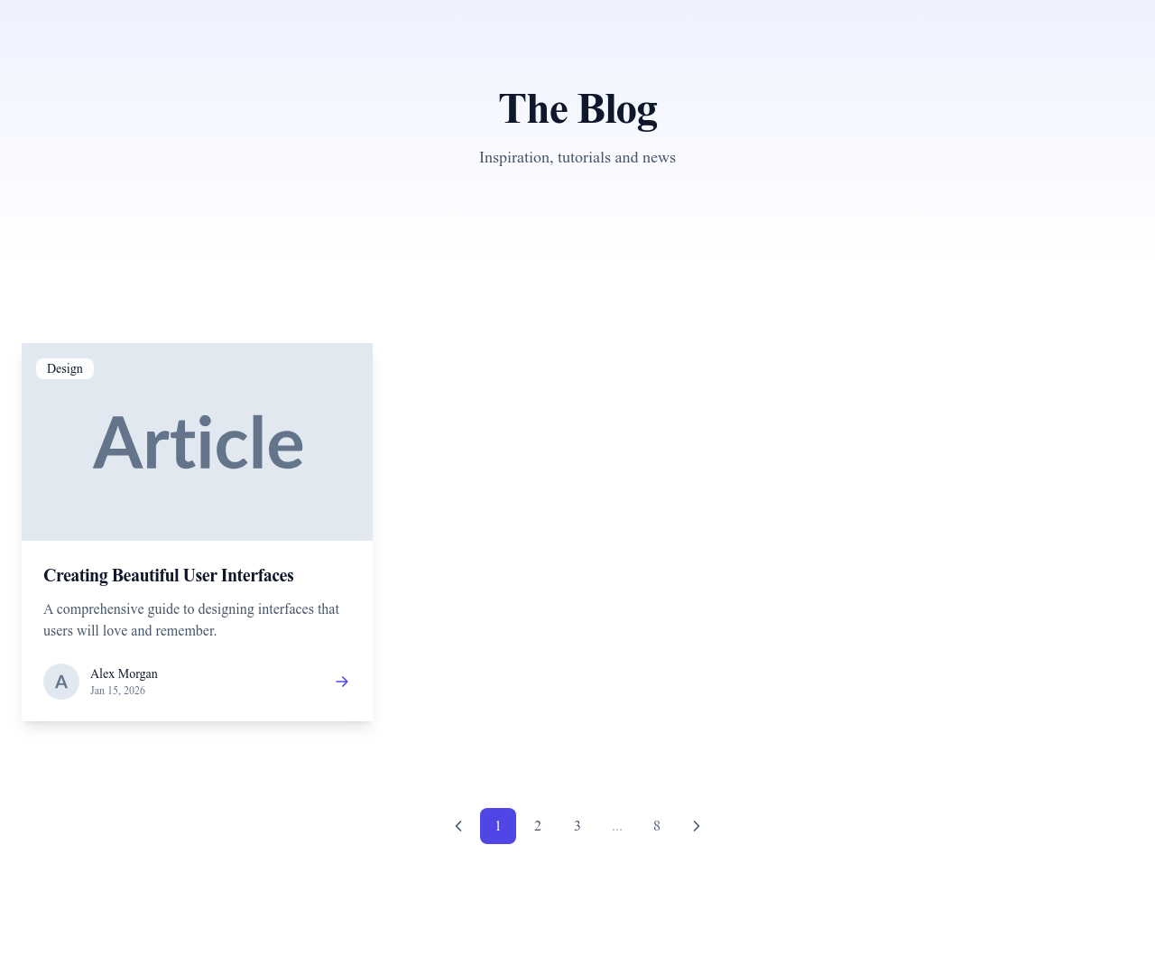 Screenshot of Blog Cards page template