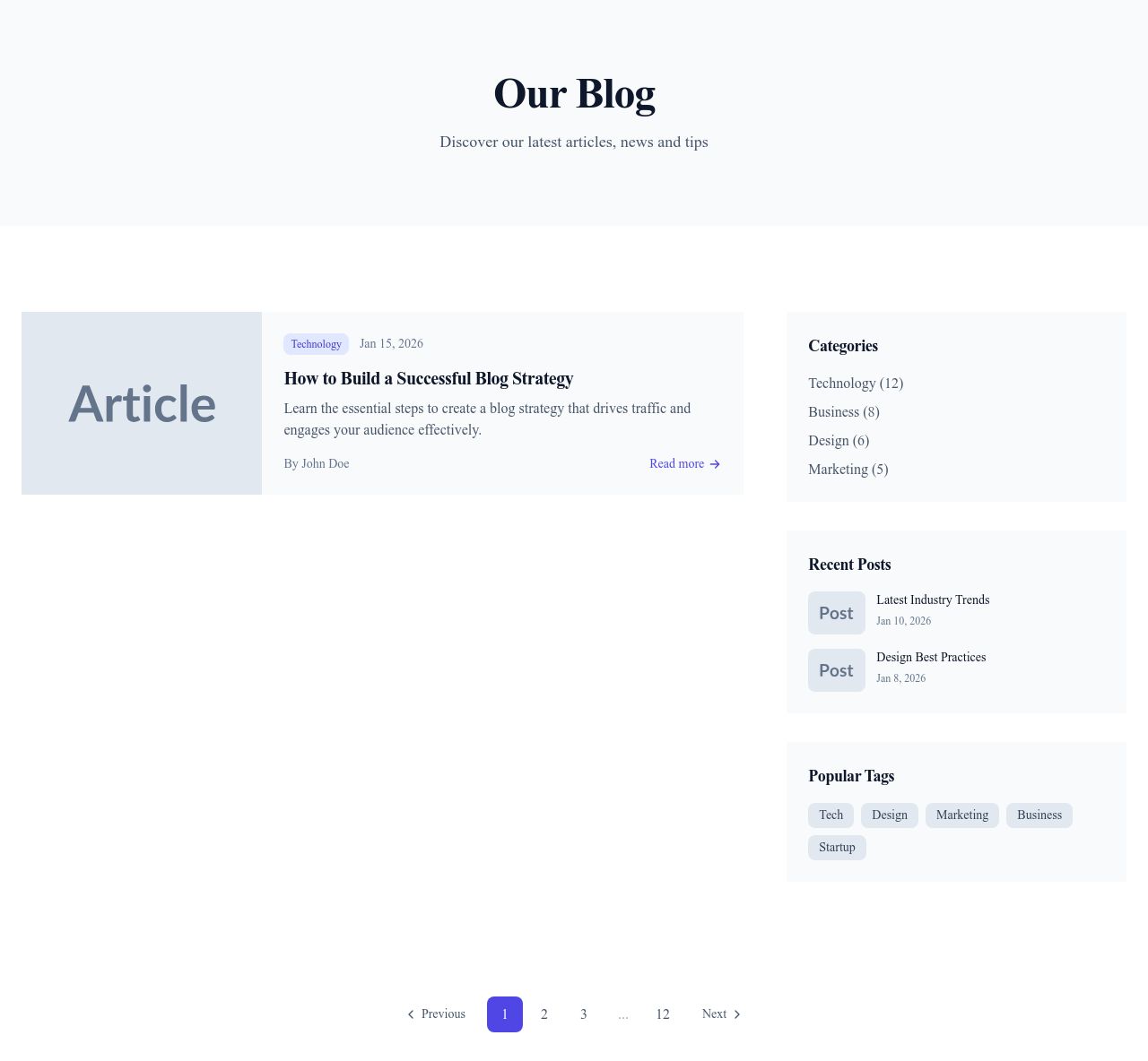 Screenshot of Classic Blog page template