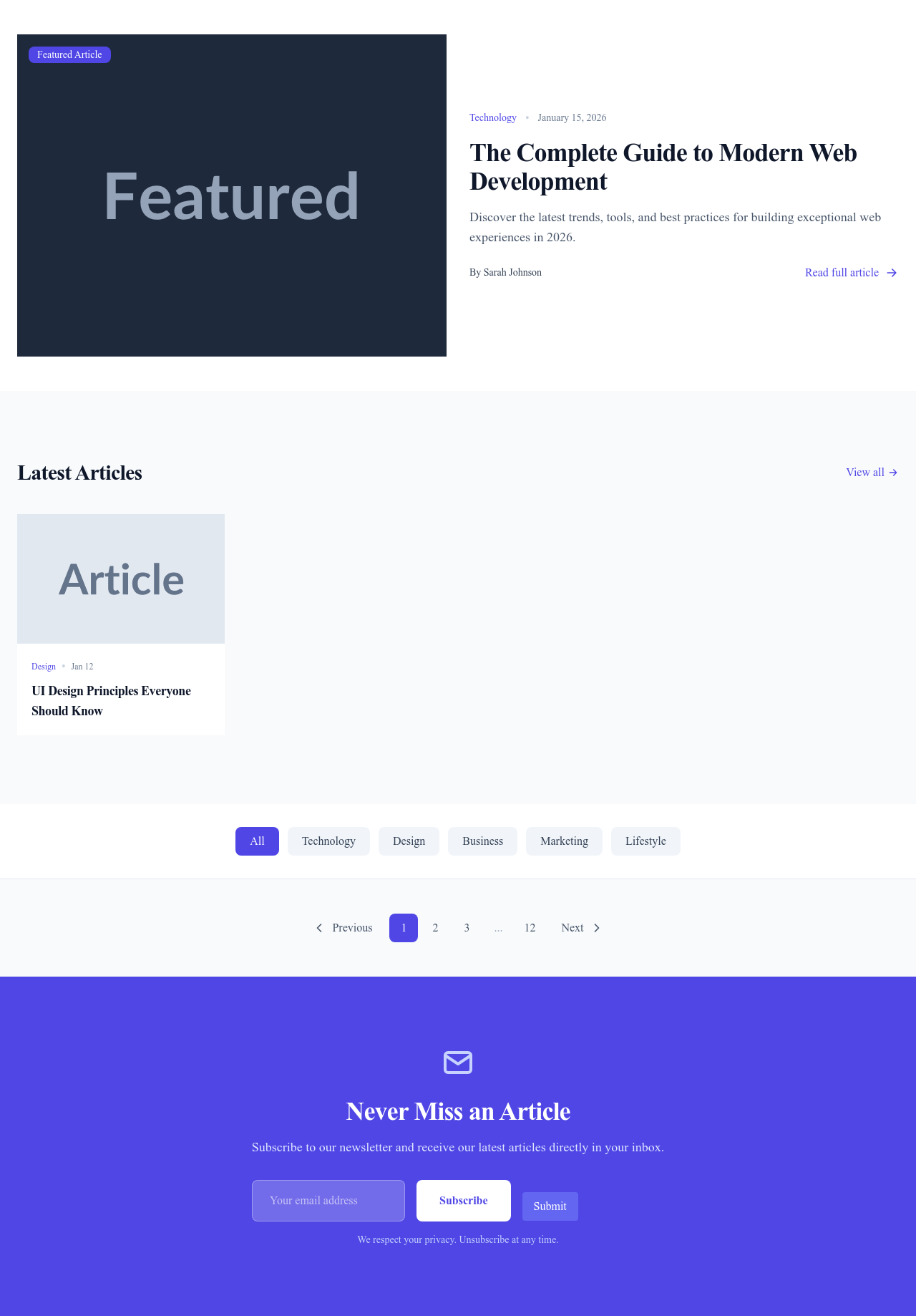 Screenshot of Featured Blog page template