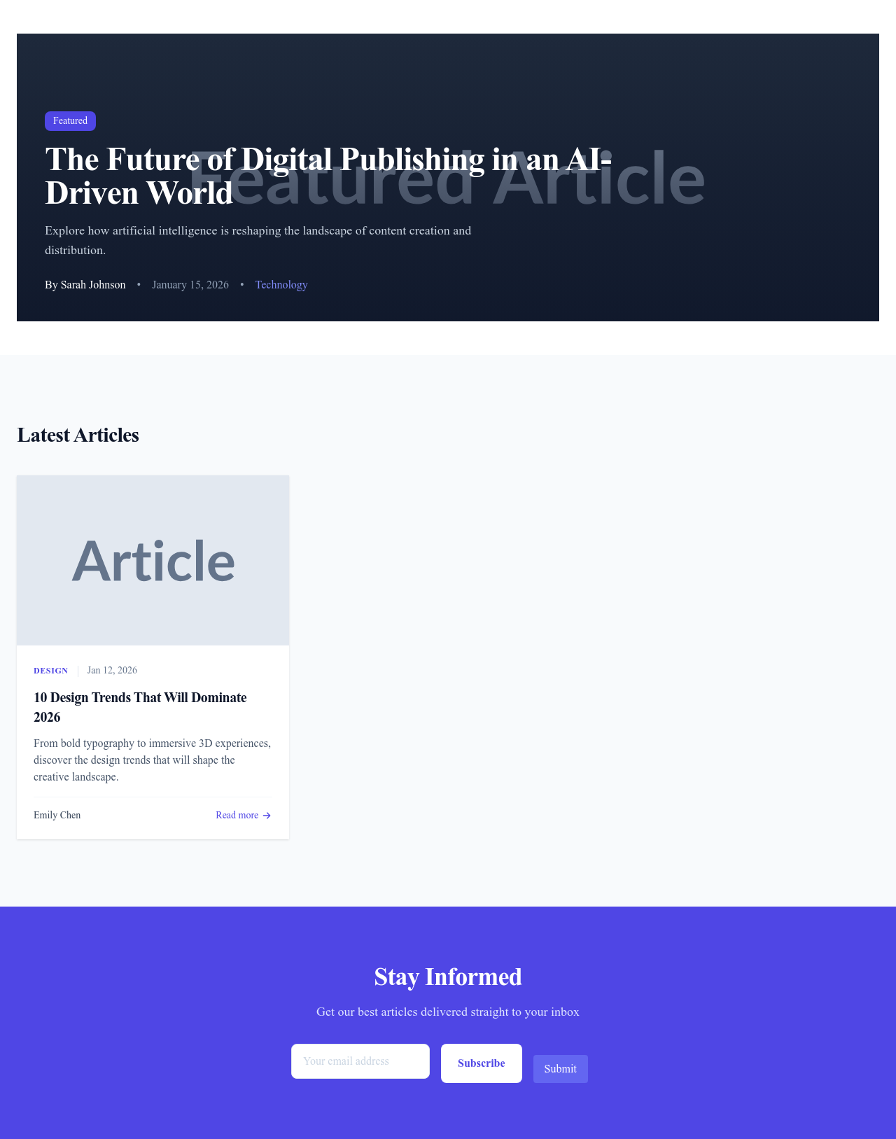 Screenshot of Magazine Layout page template
