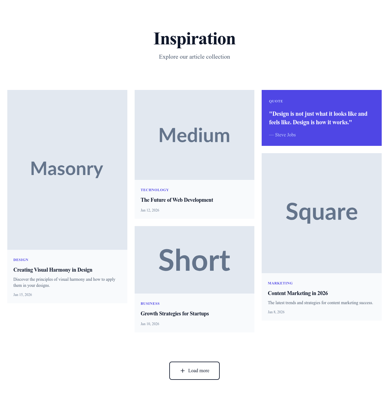Screenshot of Masonry Blog page template