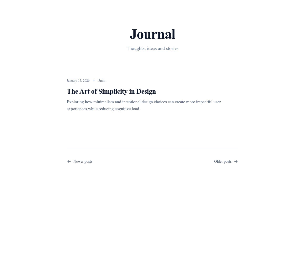 Screenshot of Minimal Blog page template