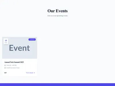 Screenshot of Events Cards page template