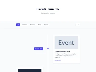 Screenshot of Events Timeline page template