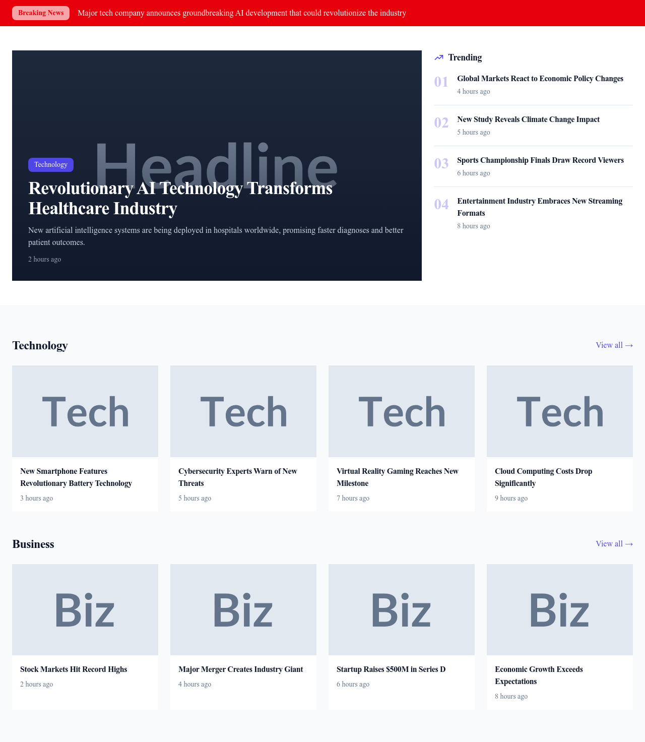 Screenshot of News Portal page template