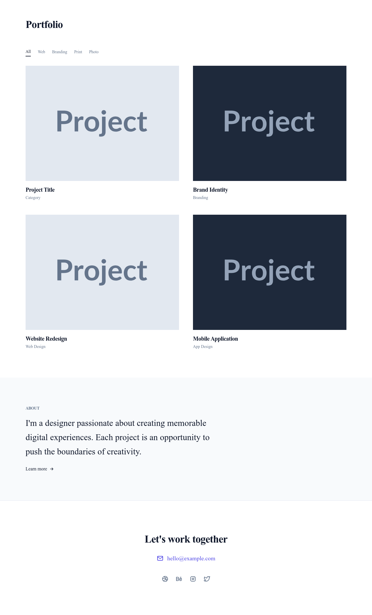 Screenshot of Portfolio Minimal page template