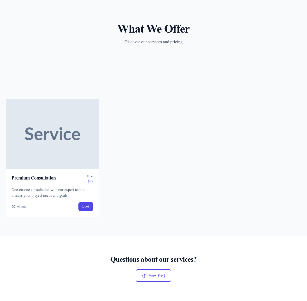 Screenshot of Services Cards page template