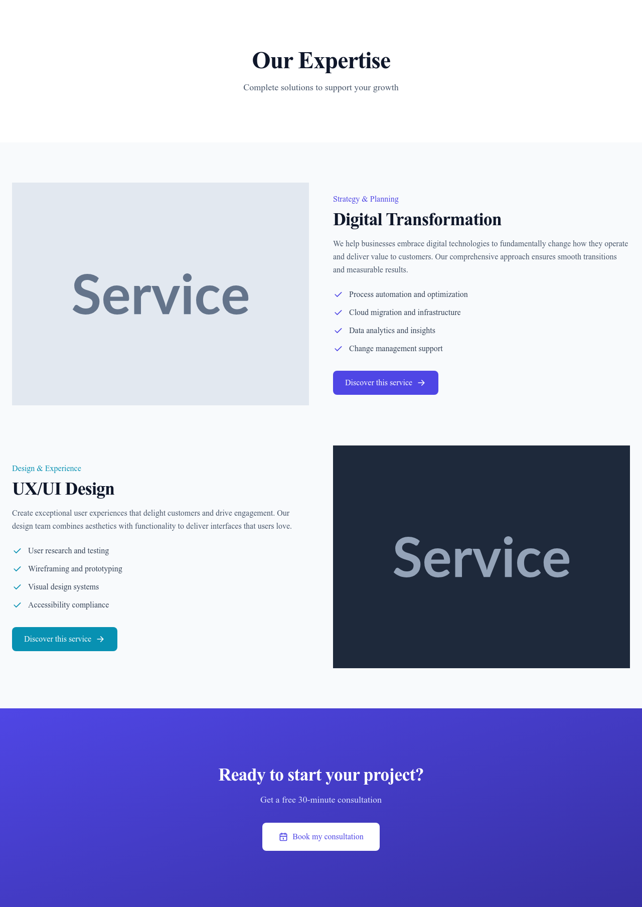 Screenshot of Services Detailed page template