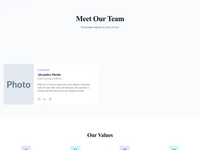 Screenshot of Team Cards page template