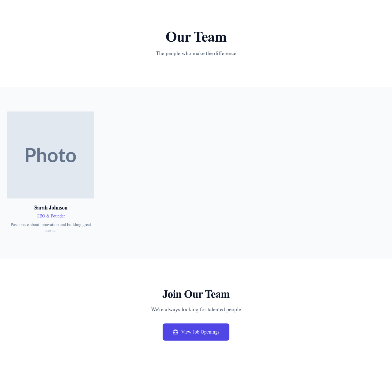 Screenshot of Team Grid page template