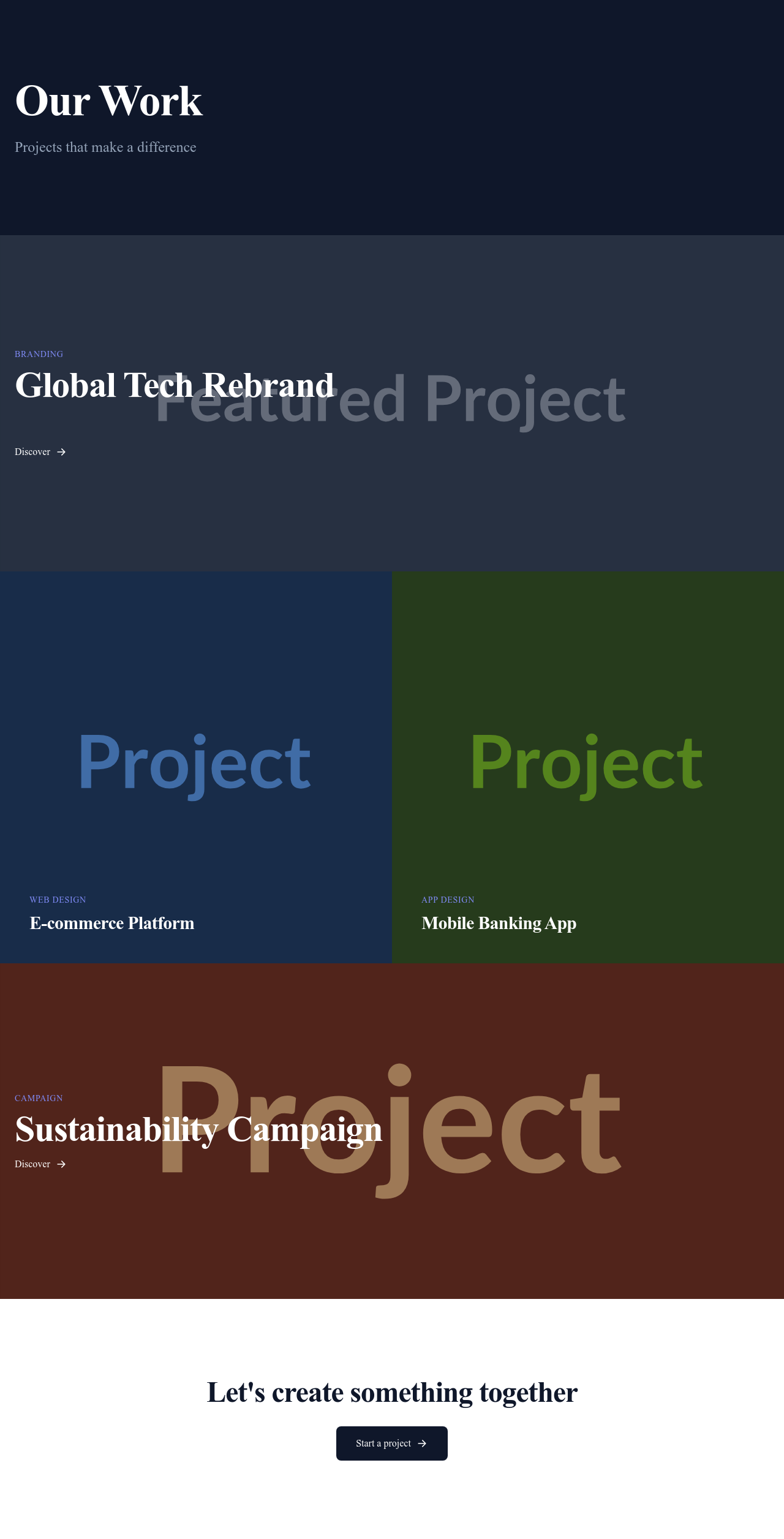 Screenshot of Work Showcase page template