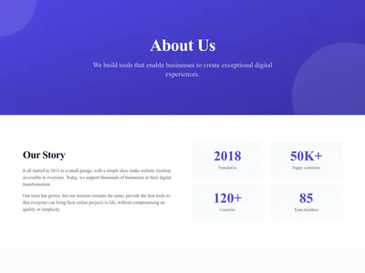 Screenshot of About Us page template