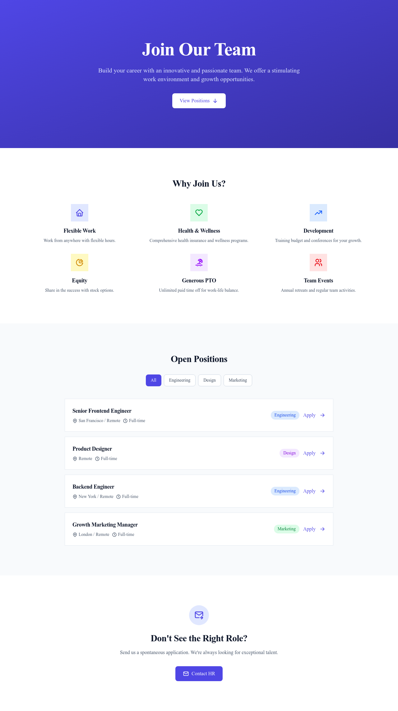 Screenshot of Careers page template