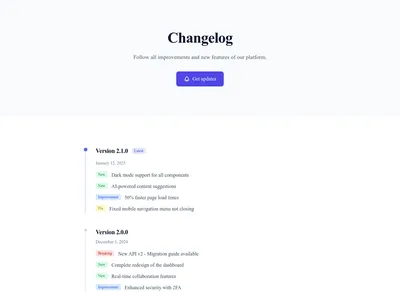 Screenshot of Changelog page template