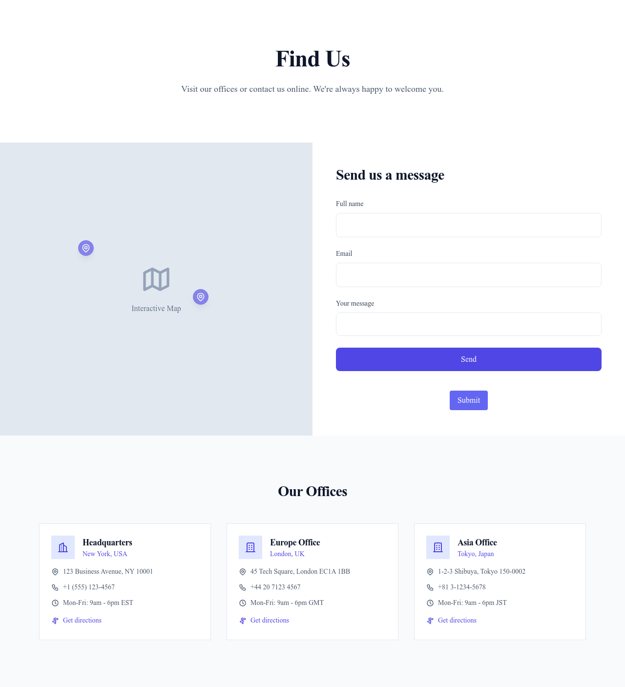 Screenshot of Contact with Map page template