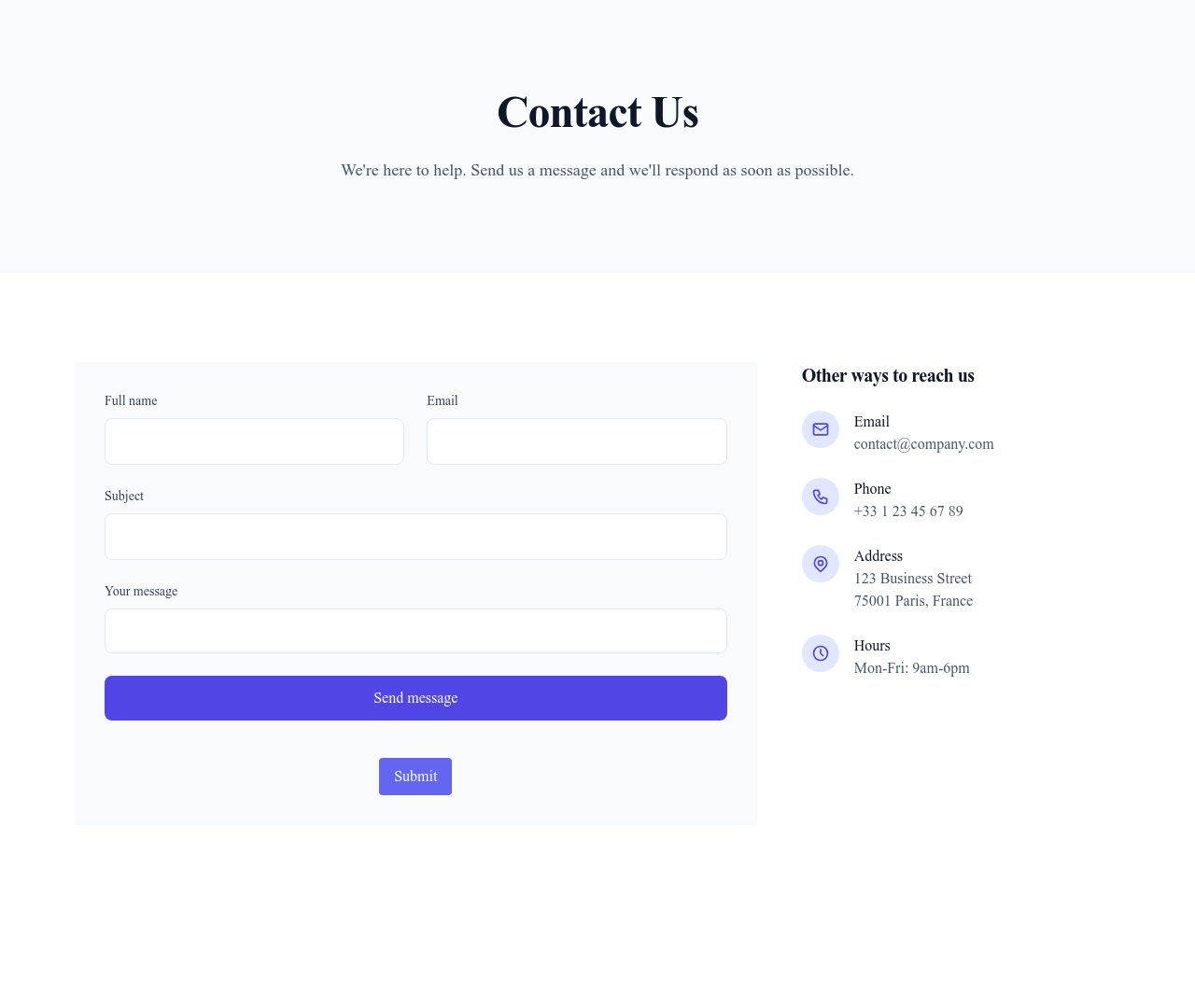 Screenshot of Simple Contact page template