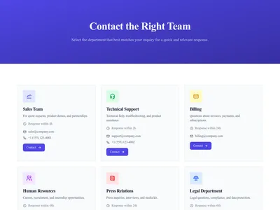 Screenshot of Contact Team Members page template