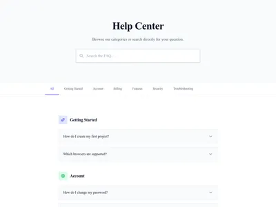 Screenshot of FAQ with Categories page template