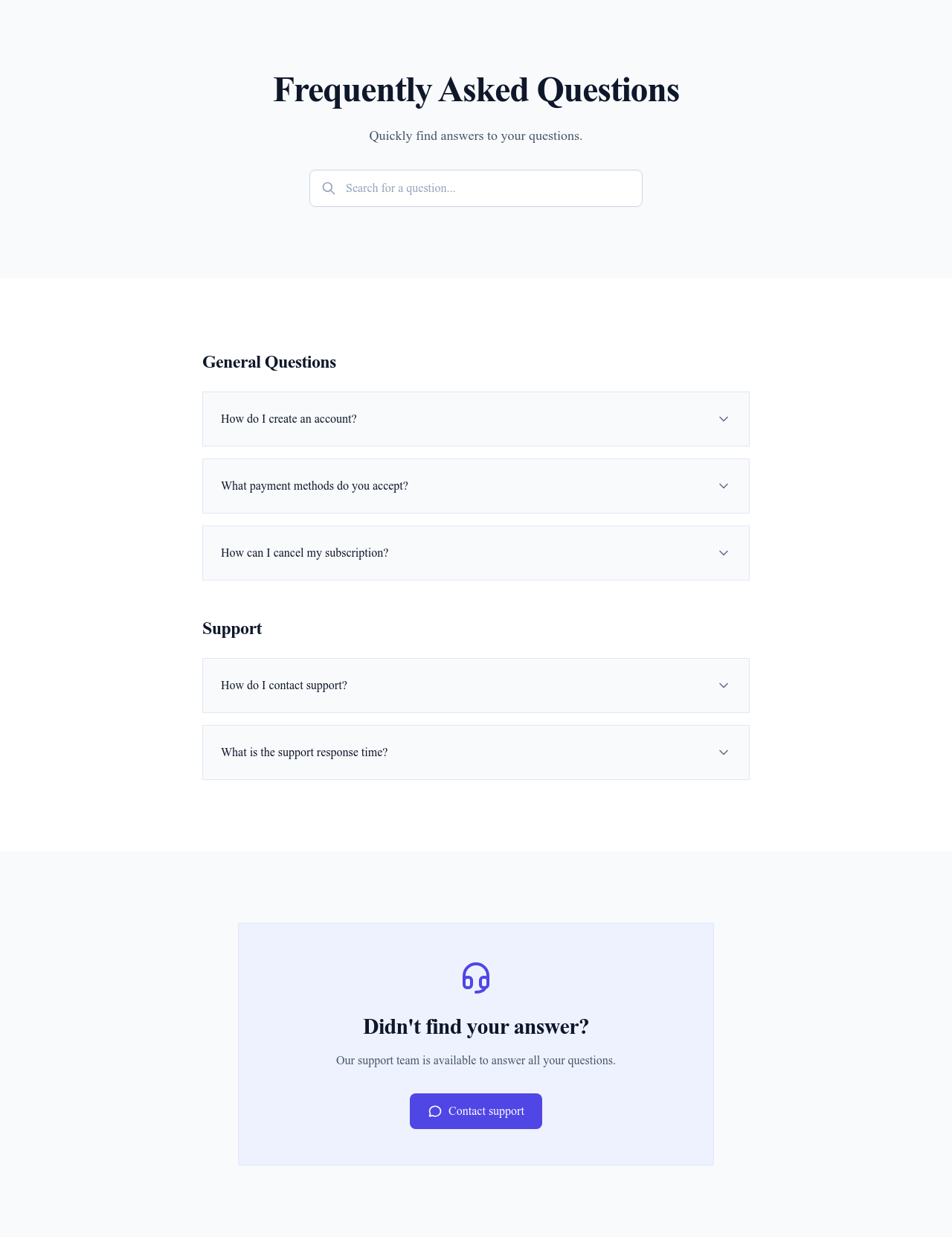 Screenshot of Simple FAQ page template