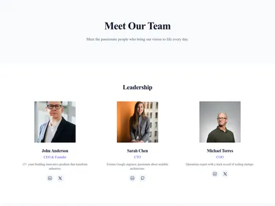 Screenshot of Our Team page template