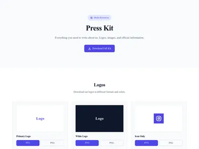 Screenshot of Press Kit page template