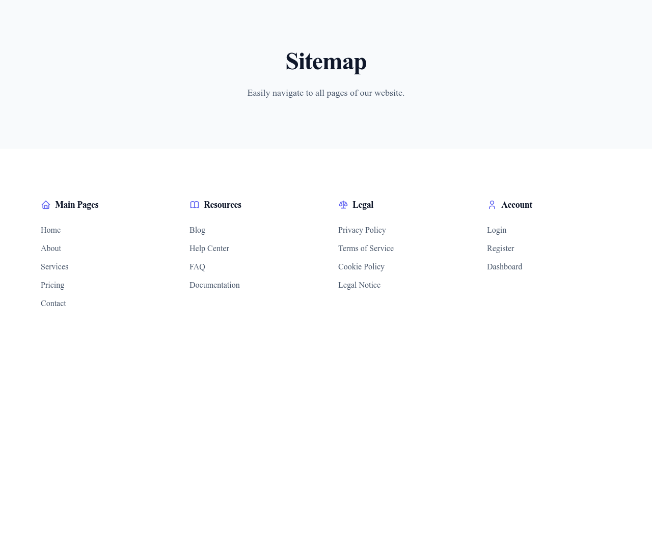 Screenshot of Sitemap page template