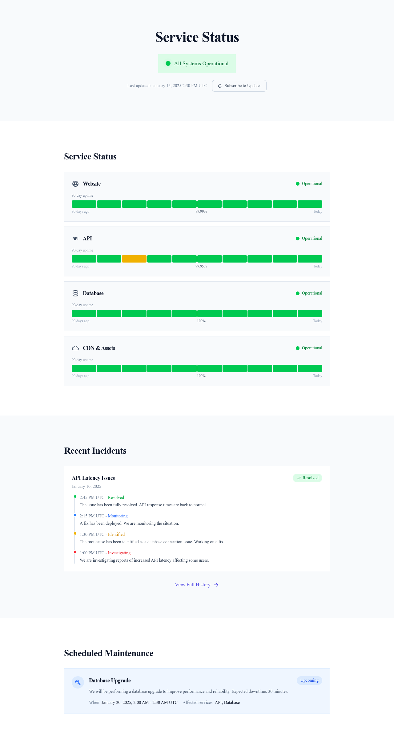Screenshot of Status Page page template